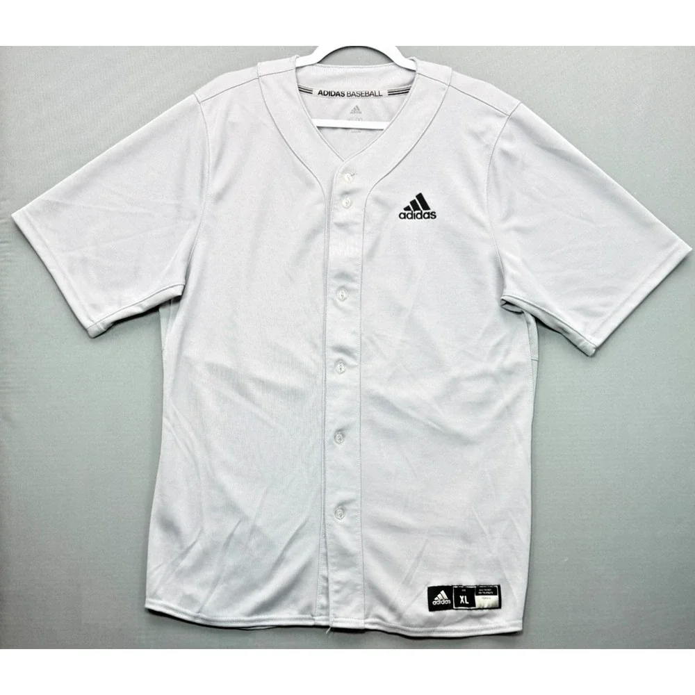 Adidas Baseball Jersey Grey Full Button Uniform Short Sleeve CY2102 | Men's XL